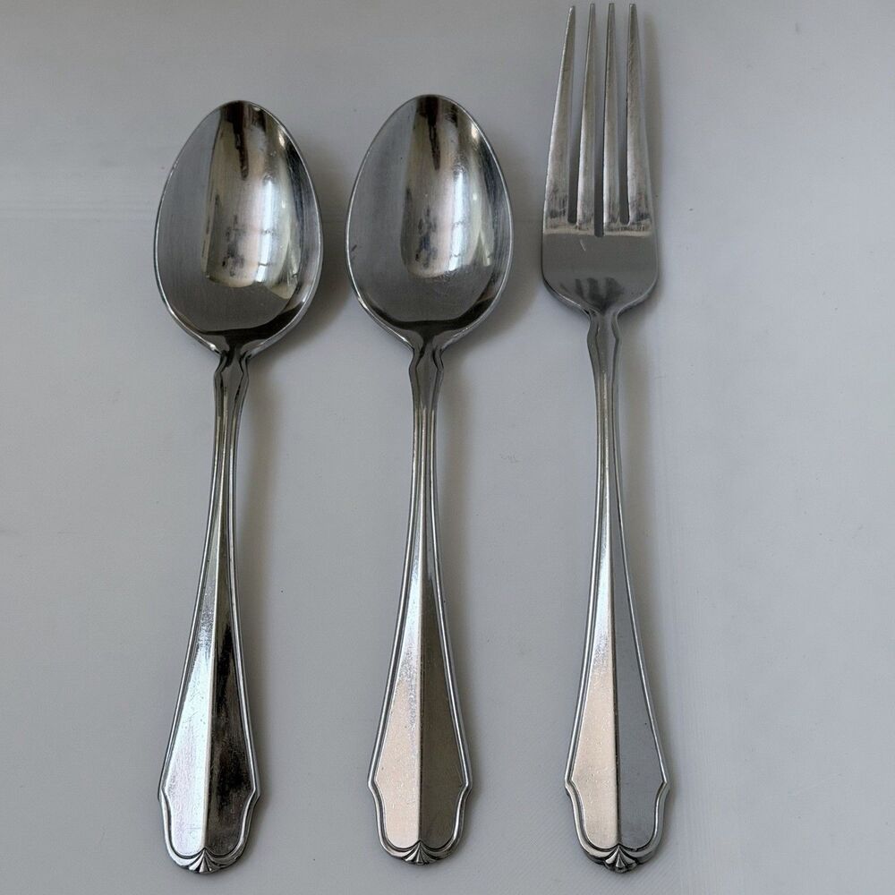 3pc STANLEY ROBERTS Corteland Stainless Soup Spoons / Fork Rogers Outlined Korea